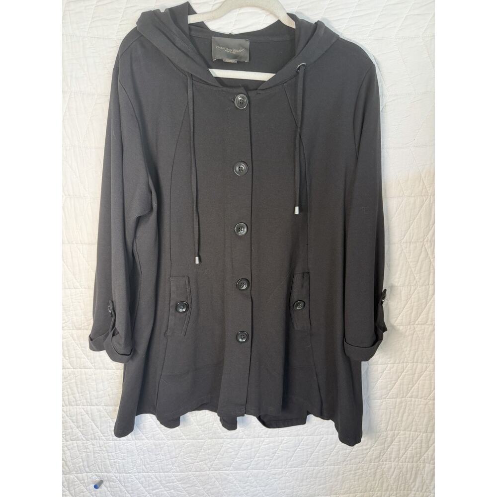 CHRISTIAN SIRIANO Black Ponte Swing Jacket Coat Women's Plus 2X Hood